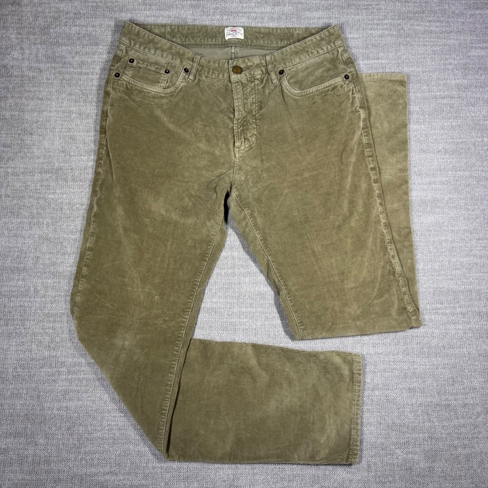 Faherty Brand Mens 30 Olive Green Corduroy Organic Cotton Blend Pants 5-Pocket